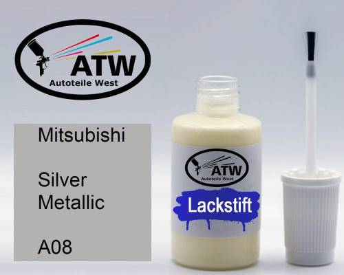 Mitsubishi, Silver Metallic, A08: 20ml Lackstift, von ATW Autoteile West.